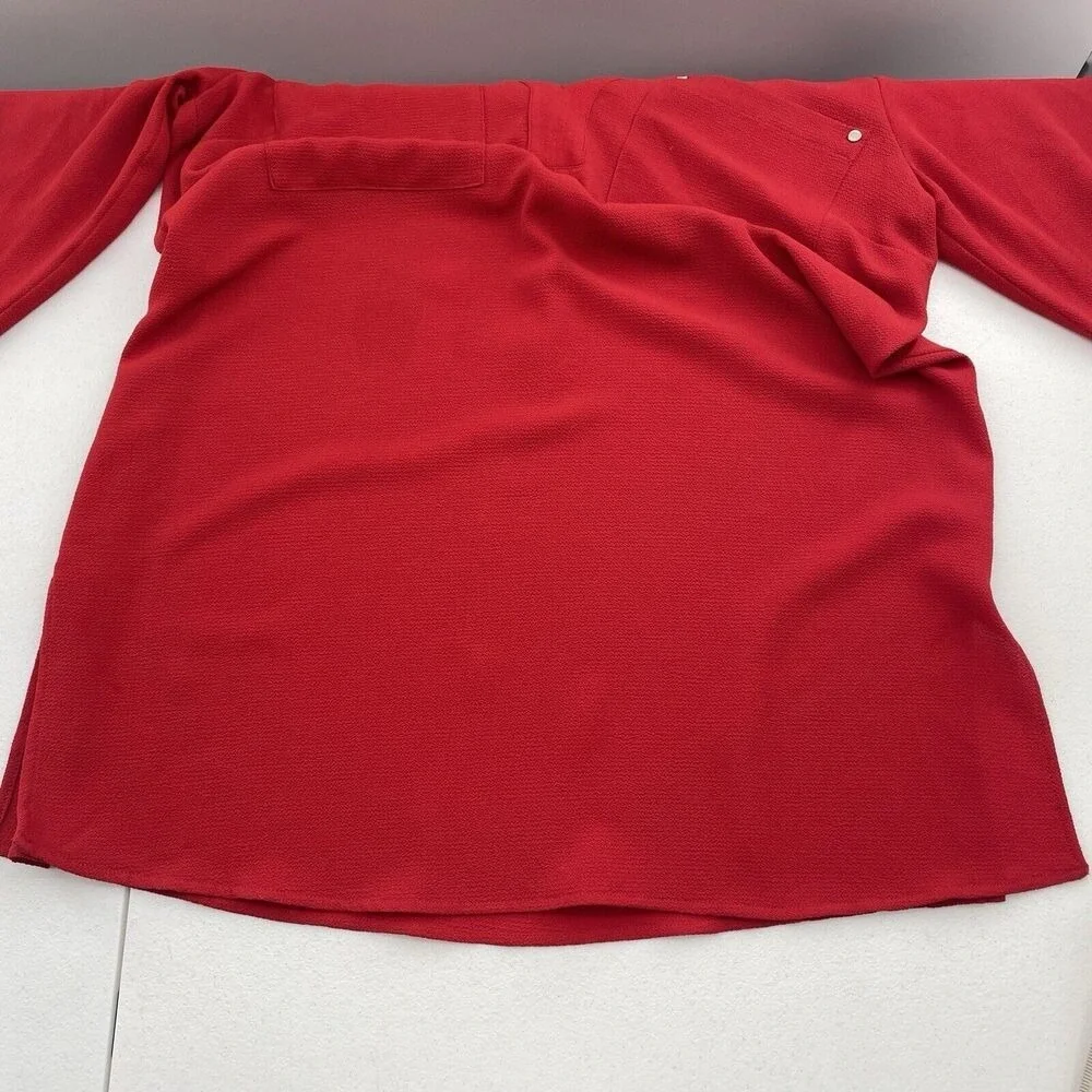 Michael Kors Medium‎ Blouse V-Neck Long Sleeve Red Lightweight Pockets Women's